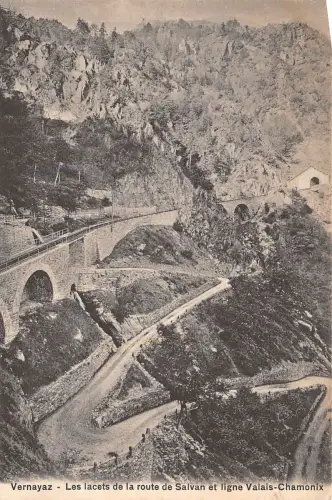 B93122 vernayaz les lacets de la route de salvan et ligne switzerland