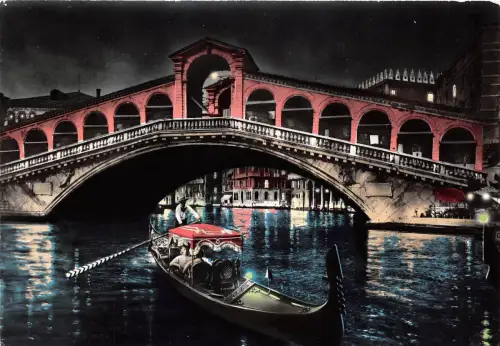 B33372 Venezia Rialte Brücke und Gondel bei Nacht Italien