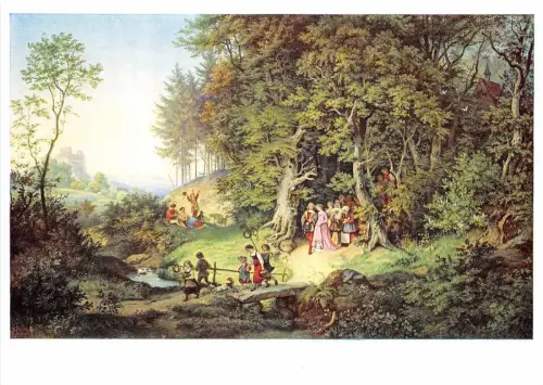 BF39013 adrian ludwig richter brautzug im fruhling malerei kunst postkarte