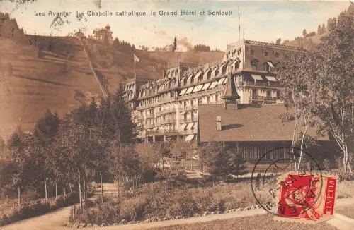 B93045 les avants la chapelle catholique le grand hotel et sonloup switzerland