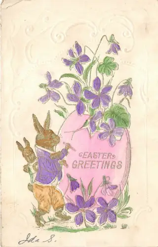 US5677 Osterhase Pain a Egg Embossed Greetings USA Fantasy