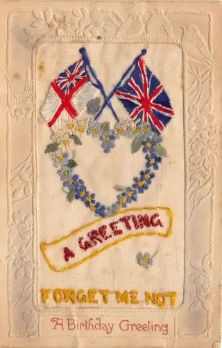 Lot236 handgefertigte Gruß Postkarte Geburtstag Flagge UK geprägte Seidenkarte