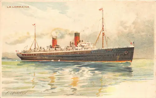 us7370 la lorraine litho artist signed Lessieux paquebot liner ship bateau franc