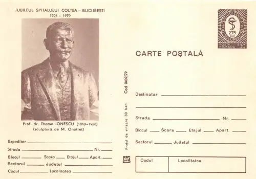 B8272 Entier Postaux Rumänische Berühmte Ärzte Thoma Ionescu