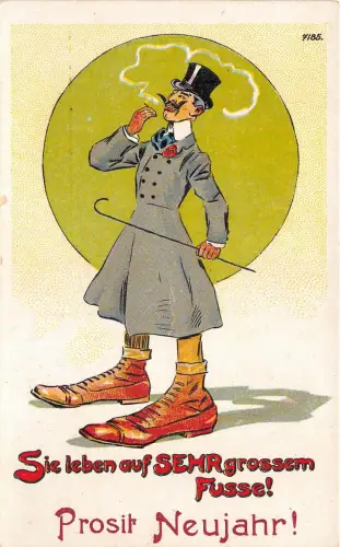 Lot169 Neujahr Neujahr Deutschland Mann mit großen Füßen rauchende Grüße