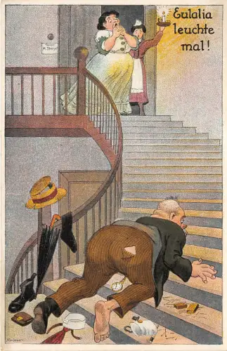 Lot169 betrunkener Mann Maibauer Künstler signiert Comic Postkarte Deutschland