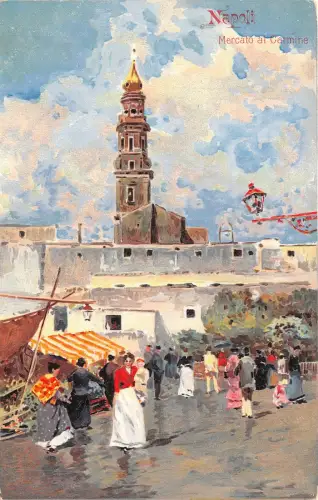 Lot116 Napoli Mercato Al Karmin Gemälde Postkarte Italien Markt Litho
