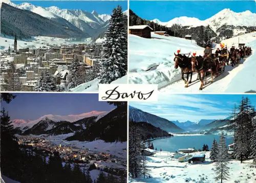 B31802 Davos bei Nacht Blick uber den Davosersee multi vues switzerland