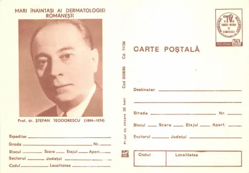 B8265 Entier Postaux Rumänische Derma Dermathologie Ärzte Stefan Theodorescu