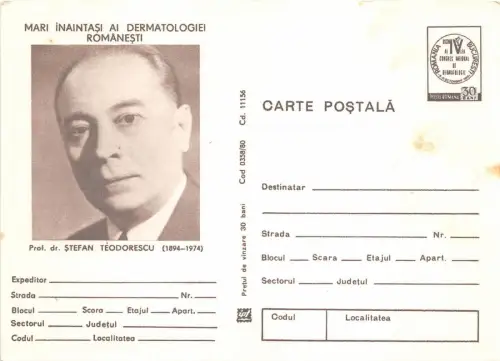 B8266 Entier Postaux Rumänische Derma Dermathologie Ärzte Stefan Theodorescu