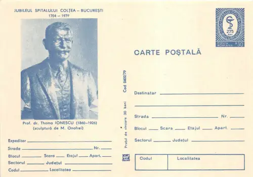 B8271 Entier Postaux Rumänische Berühmte Ärzte Thoma Ionescu