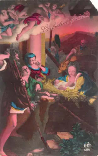 RO675 Jesuskind geboren Weihnachten Postkarte Craciun Grüße Rumänien