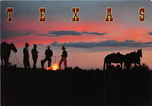 B52258 Texas Cowboy Lagerfeuer bei Sonnenuntergang USA