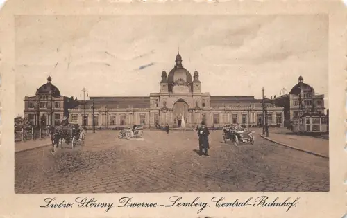 B82965 lwow railway station lemberg central bahnhof ukraine front/back scan