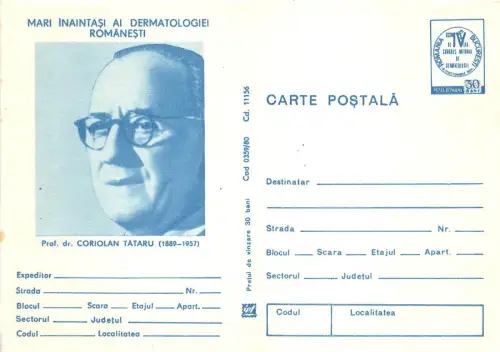 B8263 Entier Postaux Rumänische Derma Dermathologie Ärzte Coriolan Tataru