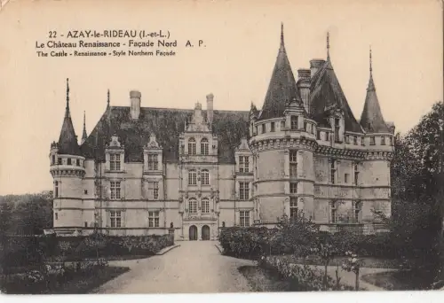 BF11363 le chateau renaissance fassade nor azay le rideau france front/back image