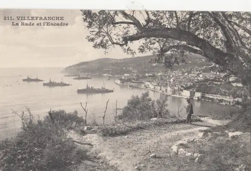 B80447 villefranche la rade et l escadre ship france front/back image