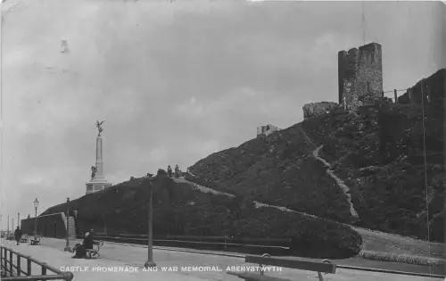 uk51136 castle promenade and war memorial aberystwyth wales real photo uk