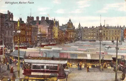 uk32335 market place nottingham real photo uk tramway tram market