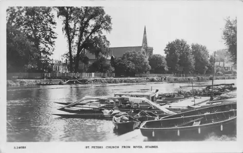 BR64476 st peters church from river staines real photo uk