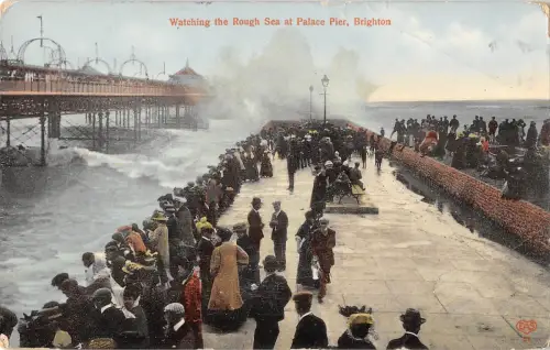 uk33379 watching the rough sea at palace pier brighton uk
