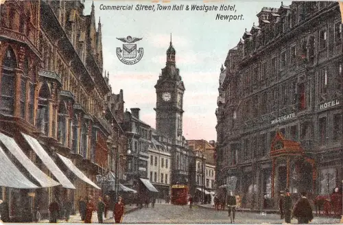 uk32289 comercial street town hall and westgate hotel newport real photo uk