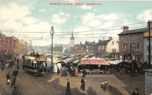 uk41291 market place great yarmouth uk tramway tram nestle milk