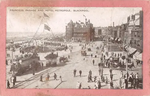 BR81277 Princess Parade and Hotel Metropole Blackpool Double Decker Tramway UK