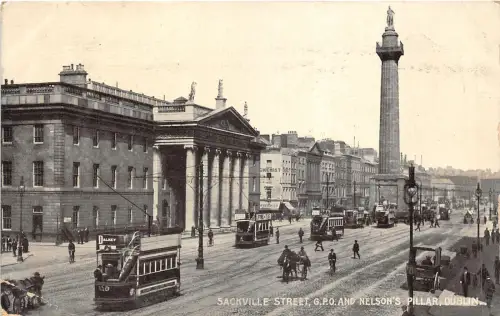 br109975 sackville street and nelsons pillar dublin ireland tram tramway