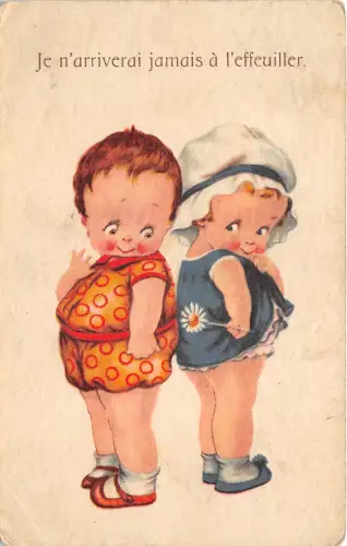 Lot268 Junge schenkt einem Mädchen eine Blume Comic Postkarte Frankreich