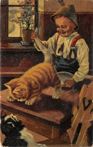 Lot172 Hänseleien von Sigm Felix Lehmann Gemälde Postkarte Künstler signiert Deutschland Katze