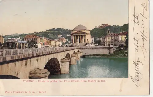 BF19261 torino ponte in pietra sul po e chiesa gran madr italy front/back image