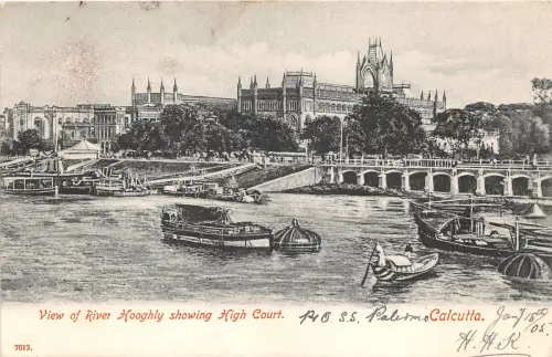 Lot143 Ansicht des Flusses hoch zeigt High Court Calcutta Postkarte Indien