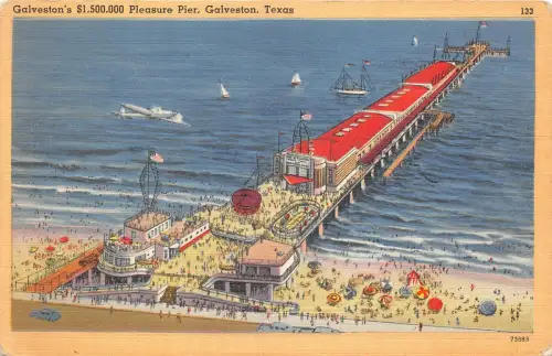 US6068 Galveston S Pleasure Pier Texas Flugzeug Schiff USA