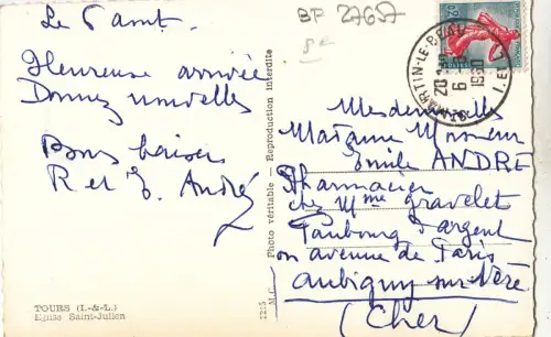 BF27657 tours i et l eglise saint jullien france front/back image