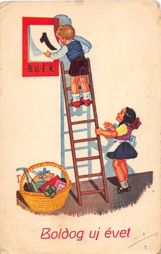 B25882 Ungarn Happy new year Nouvel Anne Kinder Enfants 1940