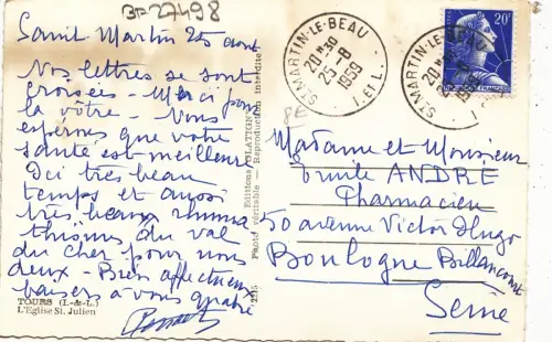 BF27498 tours i et l l eglise st julien france front/back image