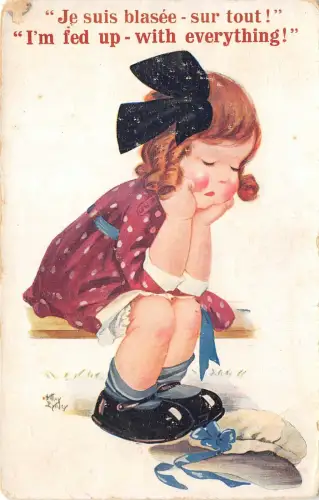 Lot320 trauriges kleines Mädchen Frankreich Humor Comic Postkarte