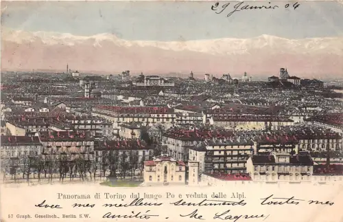 B92775 panorama di torino dal lungo po e veduta delle alpi italien