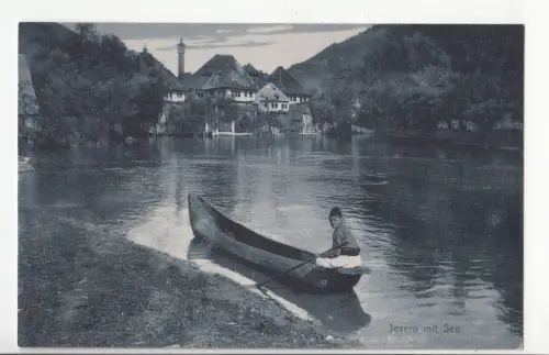 B77841 jesero mit siehe boot bateaux bosnia scan front/back image