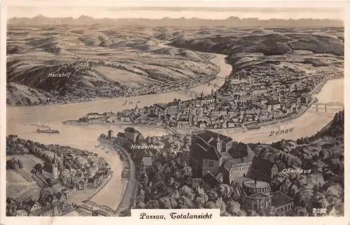 B44127 Passau Panorama Boote Bateaux Germany