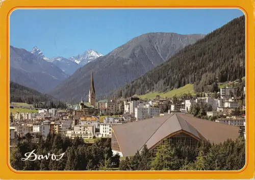 BT1980 davos mit eissporthalle switzerland blick auf tinzenhorn
