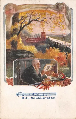 Lot140 w h braun Künstler Musik Postkarte Künstler signiert Gemälde Deutschland