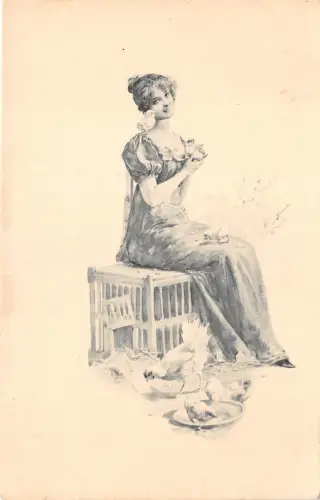 Lot339 Frau Glamour Postkarte Kunst Künstler signiert