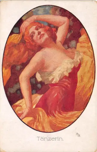 B2183 Illustration signiert Alfred Offner schöner Künstler signiert Front/Back Scan