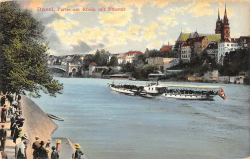 B105786 Schweiz Basel Partie am Rhein mit Münster