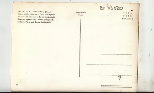 BF33020 siena piazza della ciste s gimignano collegiata italy front/back image