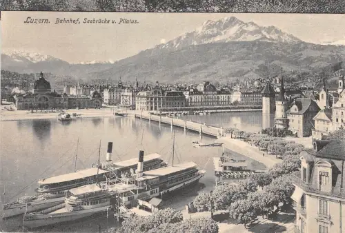 BF35469 Luzern Bahnhof Seebrücke Schiff Schweiz Front/Back Scan