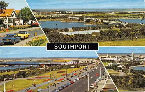 B101641 Southport Car Voiture Rotten Row Marine Lake UK 14x9cm