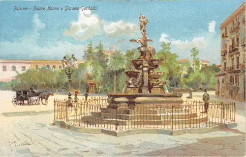 Lot161 italien palermo piazza marina e giardini garibaldi signiert paoletto litho
